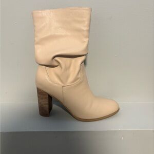 Oasis Beige Slouchy Heeled Boots